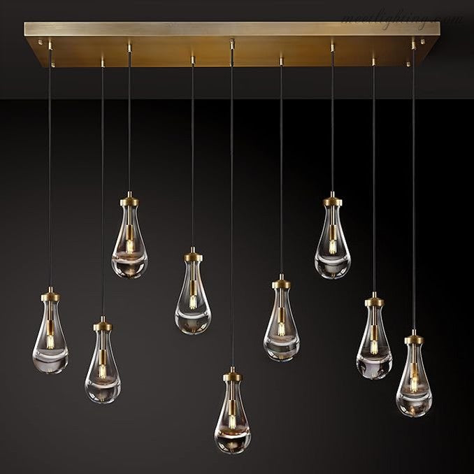 Linear Glass Teardrop Fixture Brass Nickel Black Finish LED Dining Room Bedroom Living Room Restaurant Hotel Ceiling Statement Light