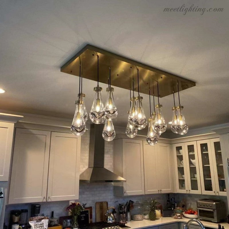 Linear Glass Teardrop Fixture Brass Nickel Black Finish LED Dining Room Bedroom Living Room Restaurant Hotel Ceiling Statement Light