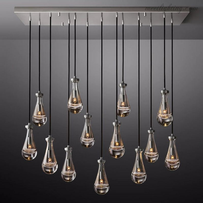 Linear Glass Teardrop Fixture Brass Nickel Black Finish LED Dining Room Bedroom Living Room Restaurant Hotel Ceiling Statement Light