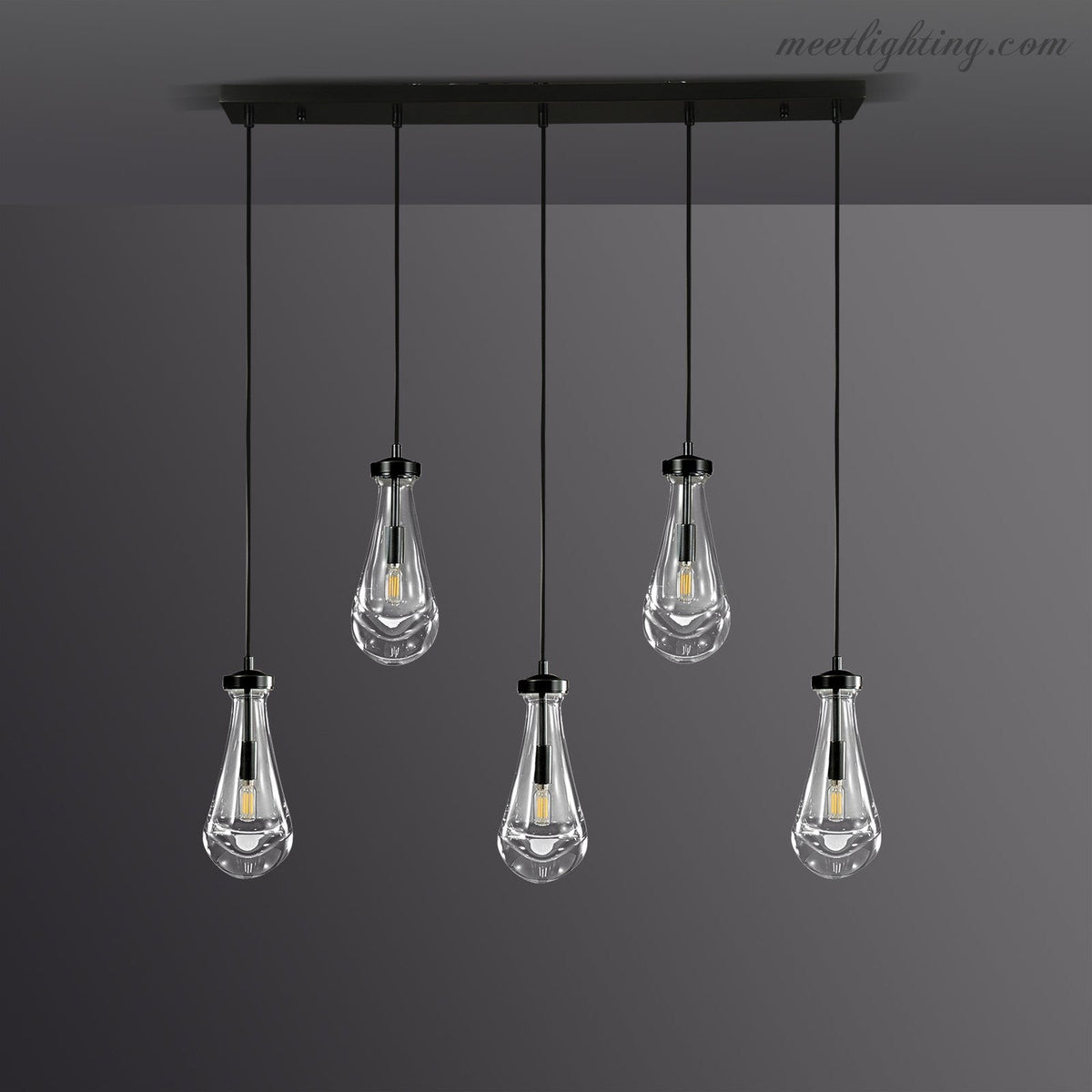 Linear Glass Teardrop Fixture Brass Nickel Black Finish LED Dining Room Bedroom Living Room Restaurant Hotel Ceiling Statement Light