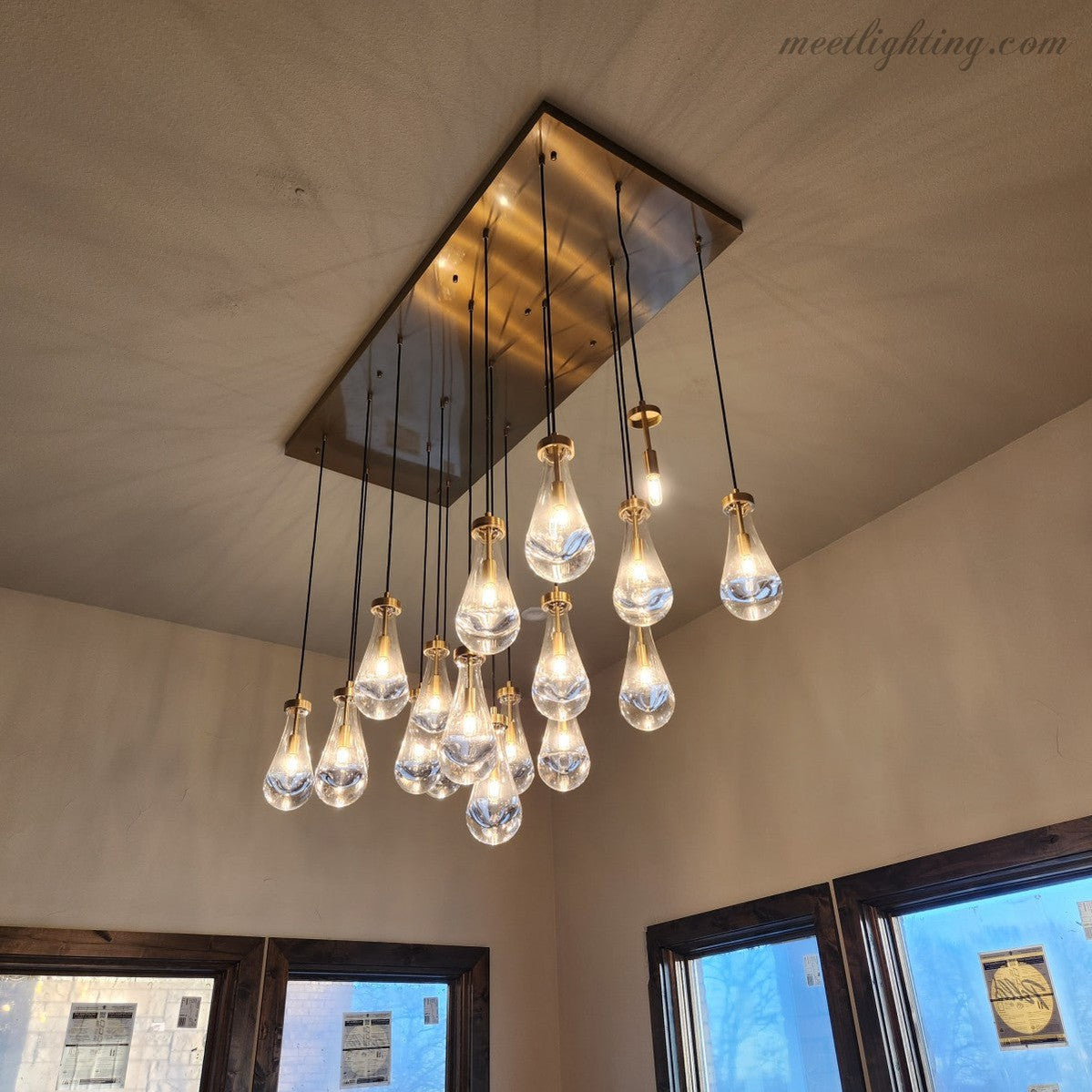 Linear Glass Teardrop Fixture Brass Nickel Black Finish LED Dining Room Bedroom Living Room Restaurant Hotel Ceiling Statement Light