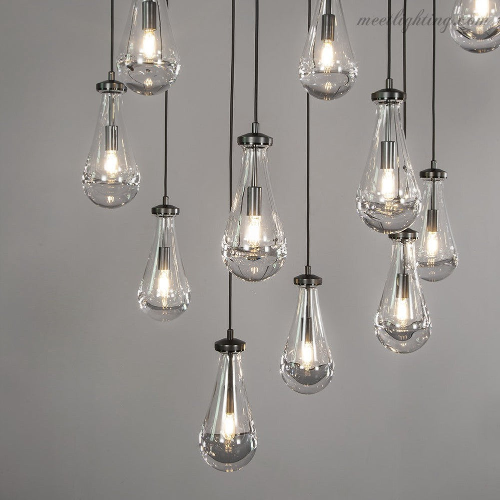 Linear Glass Teardrop Fixture Brass Nickel Black Finish LED Dining Room Bedroom Living Room Restaurant Hotel Ceiling Statement Light