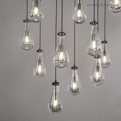 Linear Glass Teardrop Fixture Brass Nickel Black Finish LED Dining Room Bedroom Living Room Restaurant Hotel Ceiling Statement Light