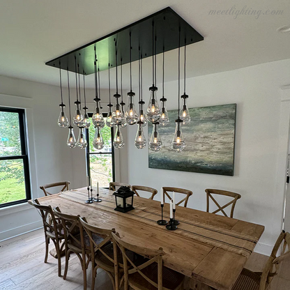 Linear Glass Teardrop Fixture Brass Nickel Black Finish LED Dining Room Bedroom Living Room Restaurant Hotel Ceiling Statement Light