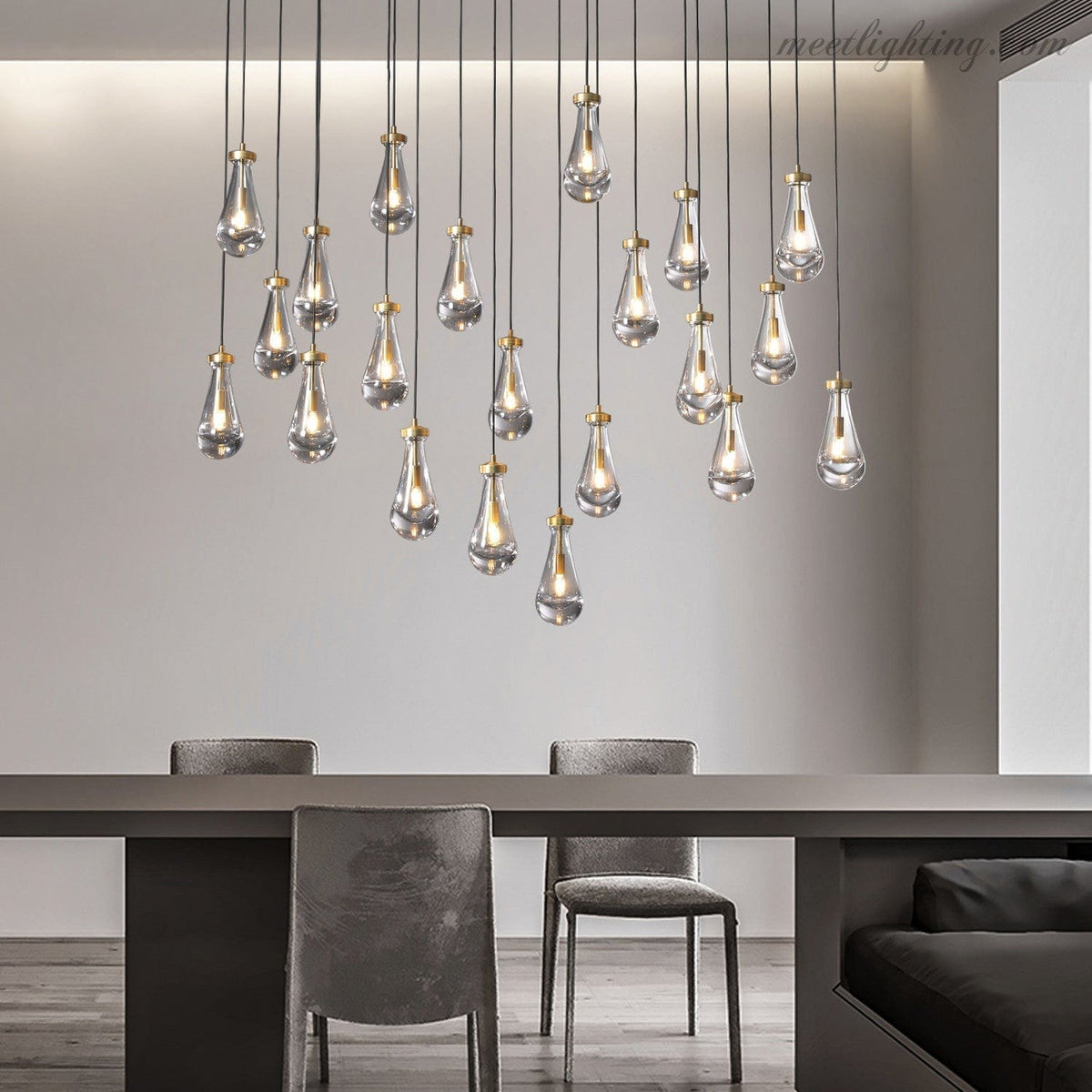 Linear Glass Teardrop Fixture Brass Nickel Black Finish LED Dining Room Bedroom Living Room Restaurant Hotel Ceiling Statement Light