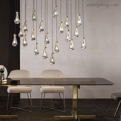 Linear Glass Teardrop Fixture Brass Nickel Black Finish LED Dining Room Bedroom Living Room Restaurant Hotel Ceiling Statement Light
