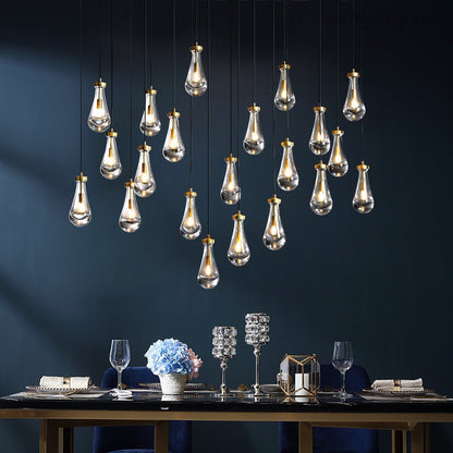 Linear Glass Teardrop Fixture Brass Nickel Black Finish LED Dining Room Bedroom Living Room Restaurant Hotel Ceiling Statement Light