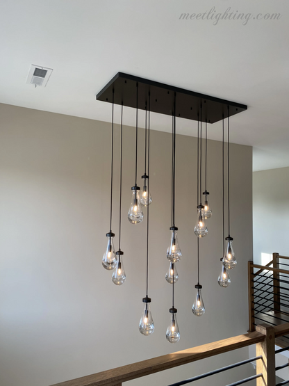 Linear Glass Teardrop Fixture Brass Nickel Black Finish LED Dining Room Bedroom Living Room Restaurant Hotel Ceiling Statement Light
