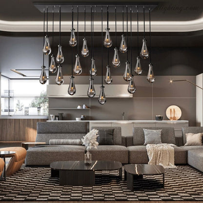 Linear Glass Teardrop Fixture Brass Nickel Black Finish LED Dining Room Bedroom Living Room Restaurant Hotel Ceiling Statement Light