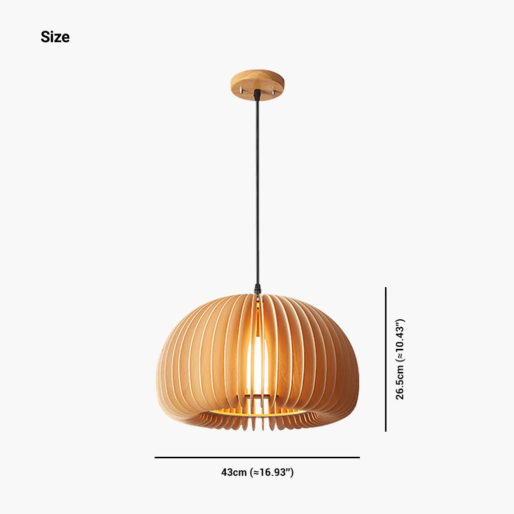 Wooden Ceiling Lamp Natural Finish 14 Inch Hanging Light for Dining Tables Kitchen Islands Living Areas Adjustable Color Temperature E26 Bas