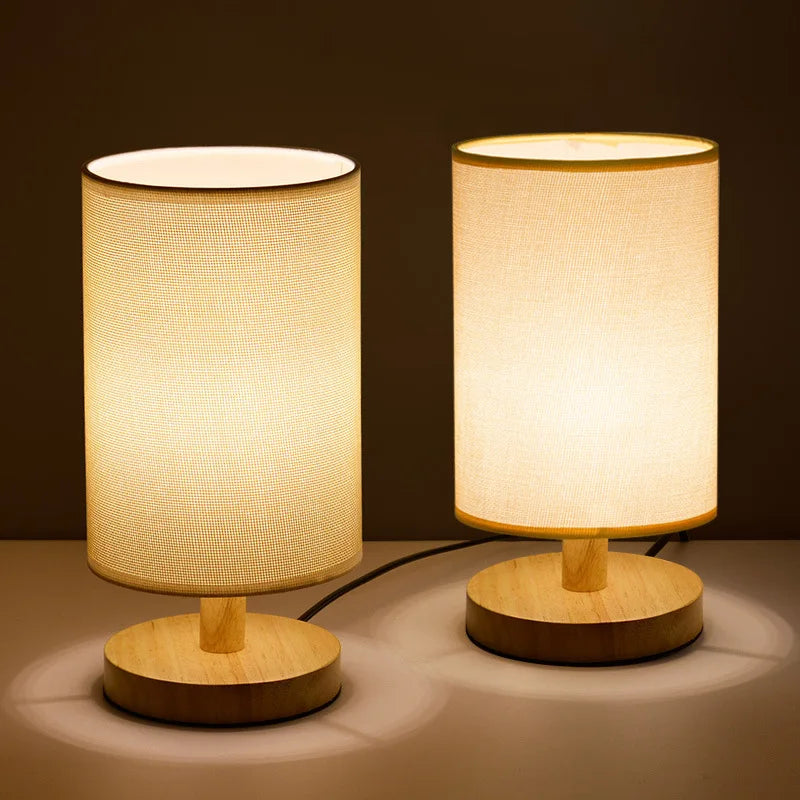 Natural Wood & Linen Table Lamp with Remote Control – Dimmable LED Touch Lamp for Bedroom, Nightstand, Desk – Minimalist Scandinavian