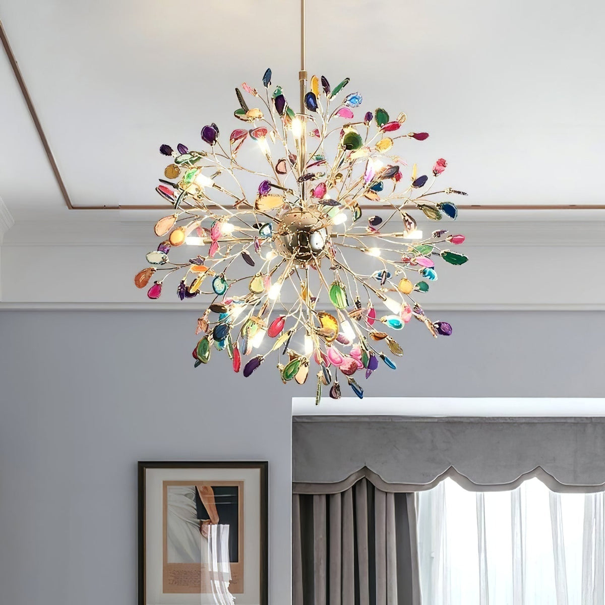Agate Branch Chandelier 23-Inch Gold Finish Multi-Arm Adjustable G4 Fixture for Dining Room Living Room Statement Lighting Multicolor Natura