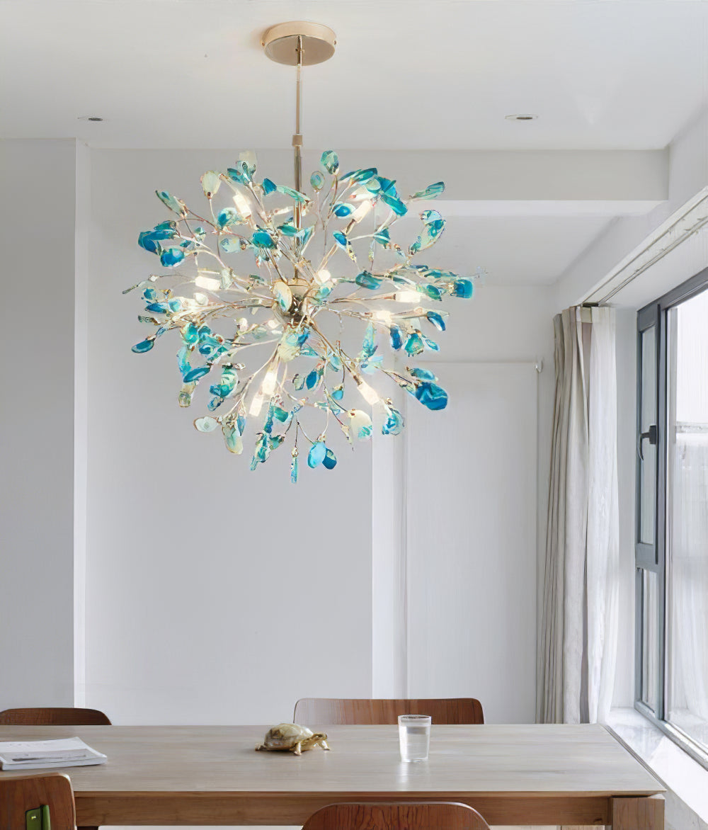 Agate Branch Chandelier 23-Inch Gold Finish Multi-Arm Adjustable G4 Fixture for Dining Room Living Room Statement Lighting Multicolor Natura