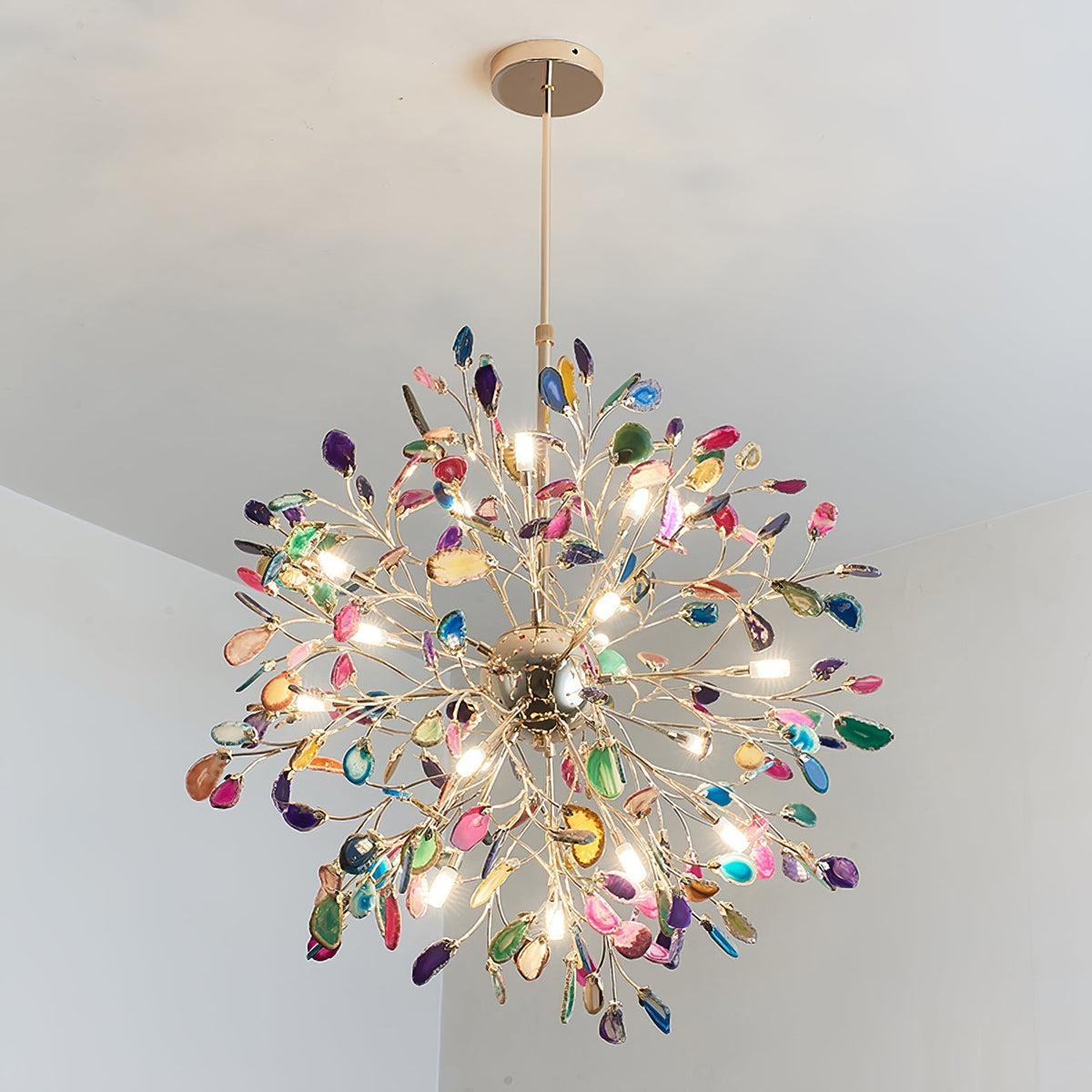 Agate Branch Chandelier 23-Inch Gold Finish Multi-Arm Adjustable G4 Fixture for Dining Room Living Room Statement Lighting Multicolor Natura