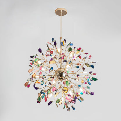 Agate Branch Chandelier 23-Inch Gold Finish Multi-Arm Adjustable G4 Fixture for Dining Room Living Room Statement Lighting Multicolor Natura