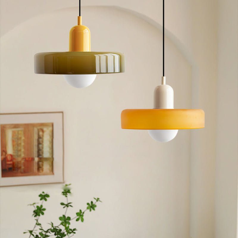 Art Glass Dome Pendant Light Fixture with Adjustable Cord for Kitchen Island Dining Room Bedroom | Modern Round Ceiling Hanging Lamp