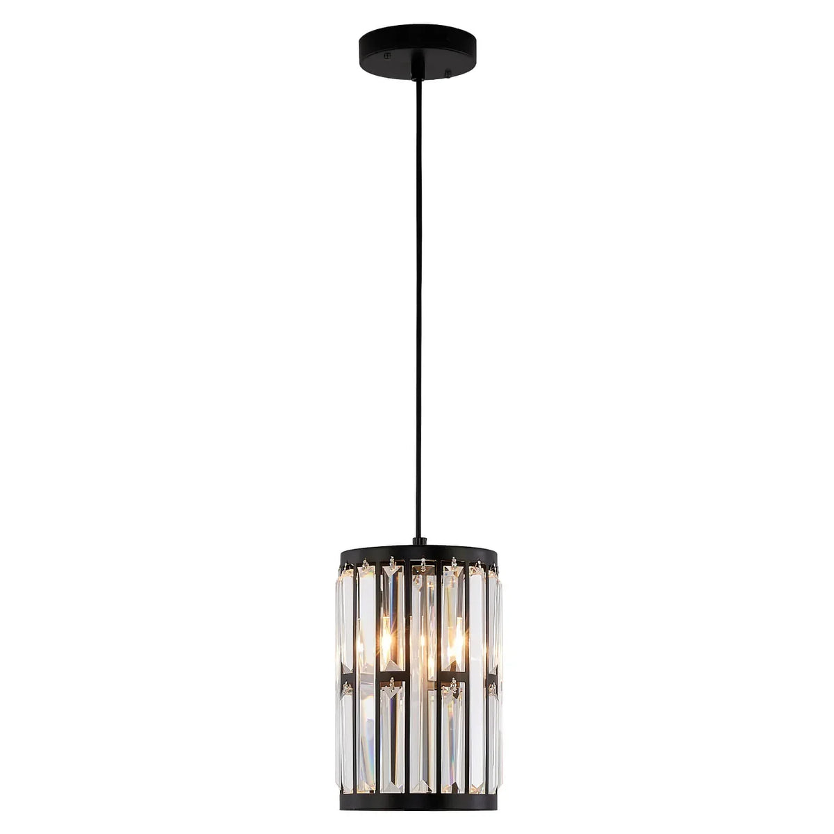 Black Metal Geometric Crystal Pendant Light E12 Candelabra Socket Modern Dining Room Chandelier Adjustable Cord Kitchen Island Bedroom