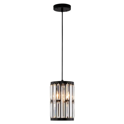 Black Metal Geometric Crystal Pendant Light E12 Candelabra Socket Modern Dining Room Chandelier Adjustable Cord Kitchen Island Bedroom