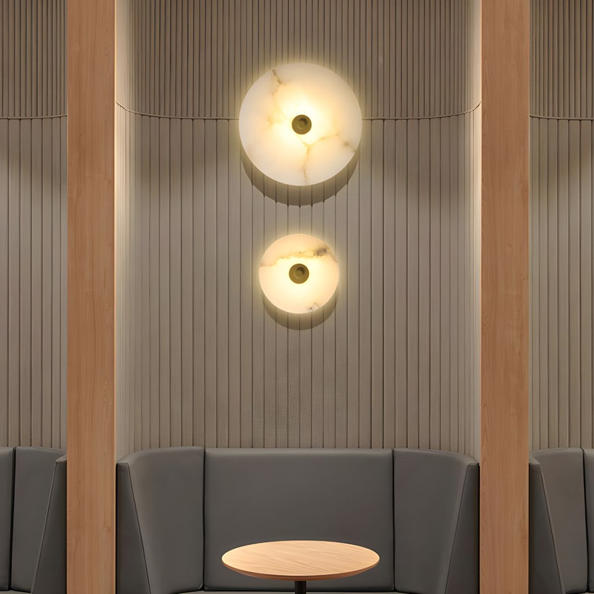 Round Alabaster Sconce LED Warm Glow Indoor Natural Stone Circle Fixture Iron Frame Bedroom Hallway Living Room Ambient Lighting 12.6 Inch