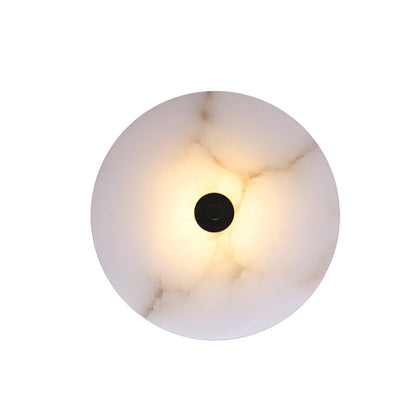 Round Alabaster Sconce LED Warm Glow Indoor Natural Stone Circle Fixture Iron Frame Bedroom Hallway Living Room Ambient Lighting 12.6 Inch
