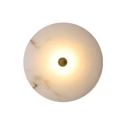 Round Alabaster Sconce LED Warm Glow Indoor Natural Stone Circle Fixture Iron Frame Bedroom Hallway Living Room Ambient Lighting 12.6 Inch