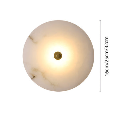 Round Alabaster Sconce LED Warm Glow Indoor Natural Stone Circle Fixture Iron Frame Bedroom Hallway Living Room Ambient Lighting 12.6 Inch