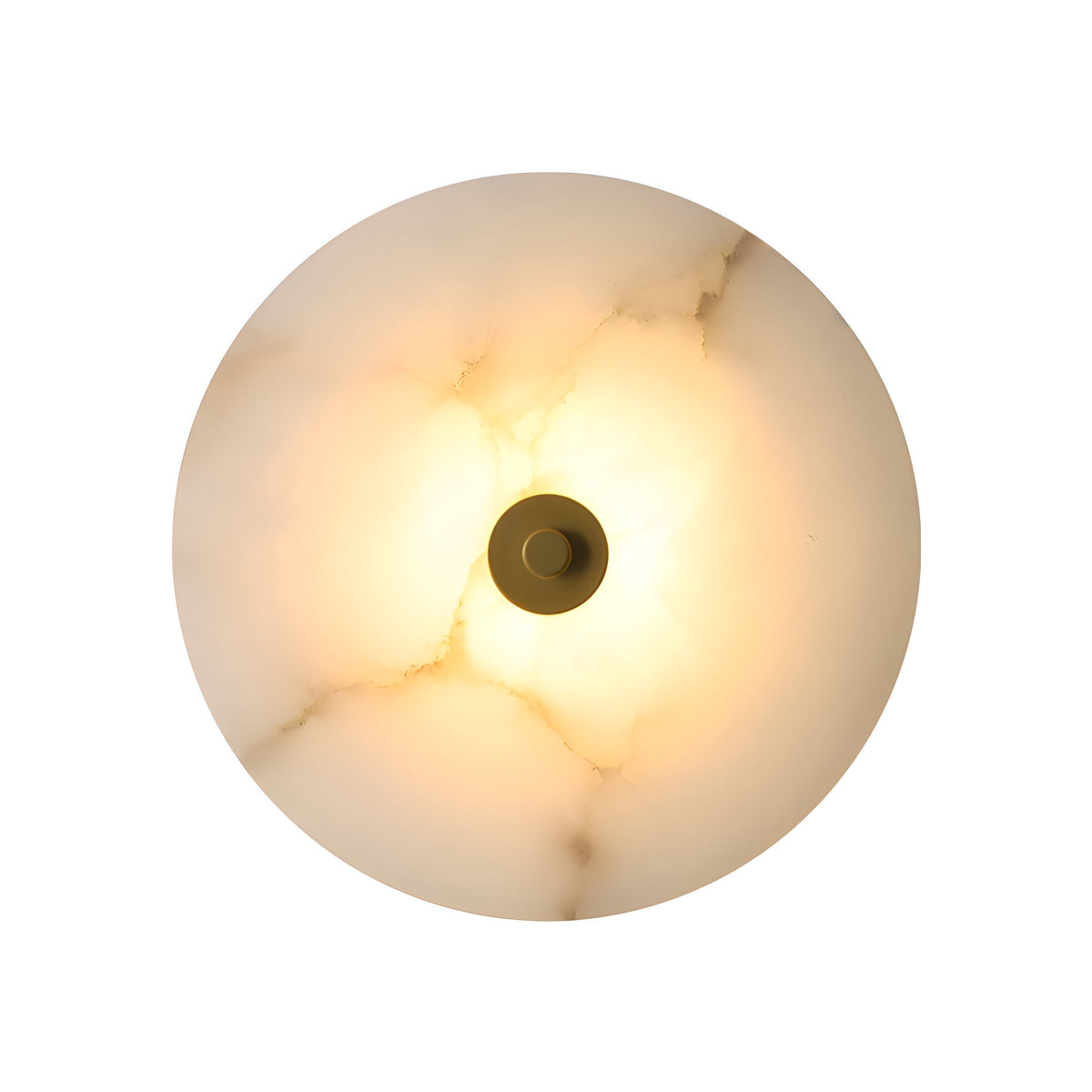 Round Alabaster Sconce LED Warm Glow Indoor Natural Stone Circle Fixture Iron Frame Bedroom Hallway Living Room Ambient Lighting 12.6 Inch