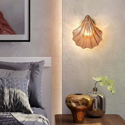 Shell Glass Sconce Gold 7.9 in Bedroom Hallway Bathroom LED Wall Light Fixture Coastal Decor Ambient Lighting Modern Luxury Metal Mount E14