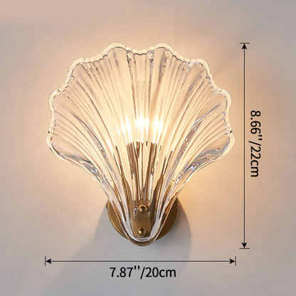 Shell Glass Sconce Gold 7.9 in Bedroom Hallway Bathroom LED Wall Light Fixture Coastal Decor Ambient Lighting Modern Luxury Metal Mount E14