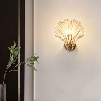 Shell Glass Sconce Gold 7.9 in Bedroom Hallway Bathroom LED Wall Light Fixture Coastal Decor Ambient Lighting Modern Luxury Metal Mount E14