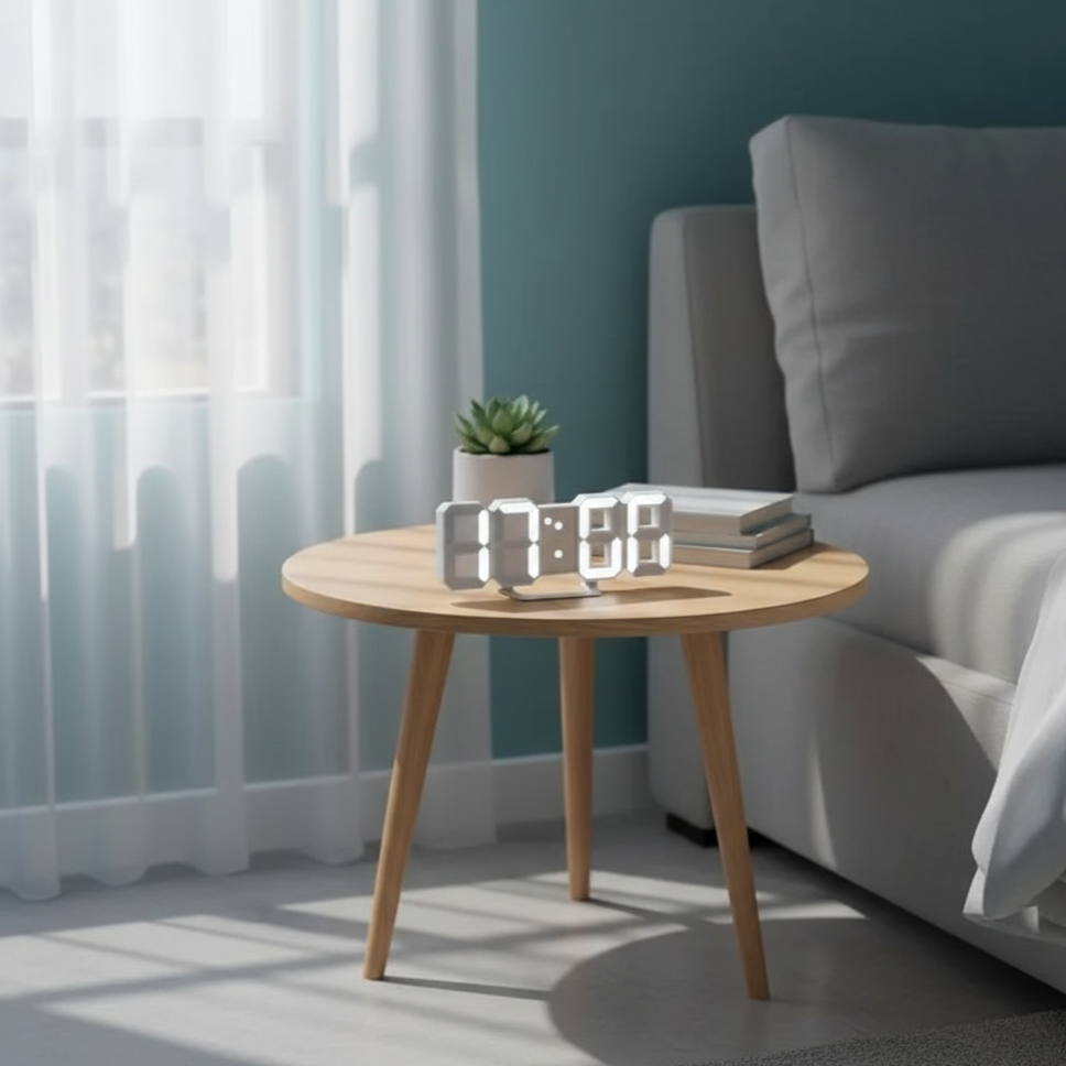 Modern 3D LED Clock with Automatic Dimming – Versatile Wall and Desk Design