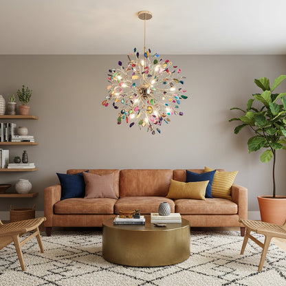 Agate Branch Chandelier 23-Inch Gold Finish Multi-Arm Adjustable G4 Fixture for Dining Room Living Room Statement Lighting Multicolor Natura