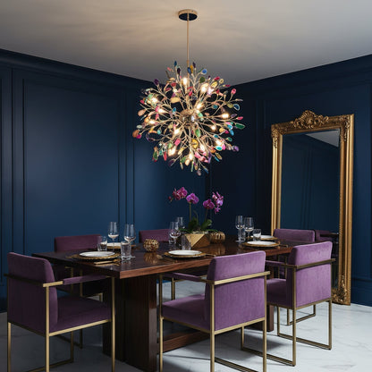 Agate Branch Chandelier 23-Inch Gold Finish Multi-Arm Adjustable G4 Fixture for Dining Room Living Room Statement Lighting Multicolor Natura
