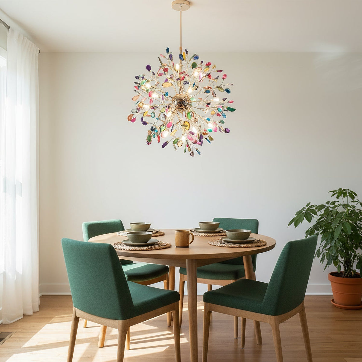 Agate Branch Chandelier 23-Inch Gold Finish Multi-Arm Adjustable G4 Fixture for Dining Room Living Room Statement Lighting Multicolor Natura