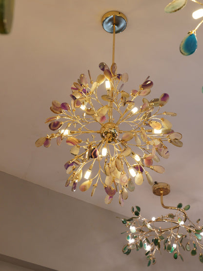 Agate Branch Chandelier 23-Inch Gold Finish Multi-Arm Adjustable G4 Fixture for Dining Room Living Room Statement Lighting Multicolor Natura