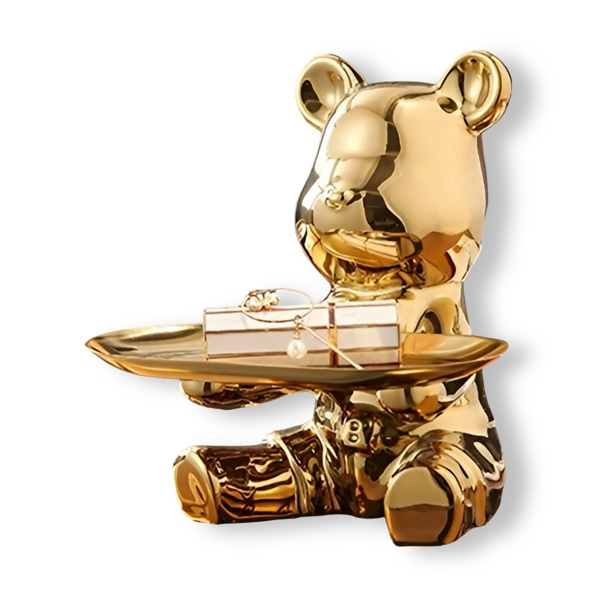 Modern Decorative Tray for Coffee Table - Ceramic Bear Figurine, Stylish Storage Solution for Home Décor