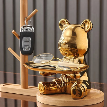 Modern Decorative Tray for Coffee Table - Ceramic Bear Figurine, Stylish Storage Solution for Home Décor