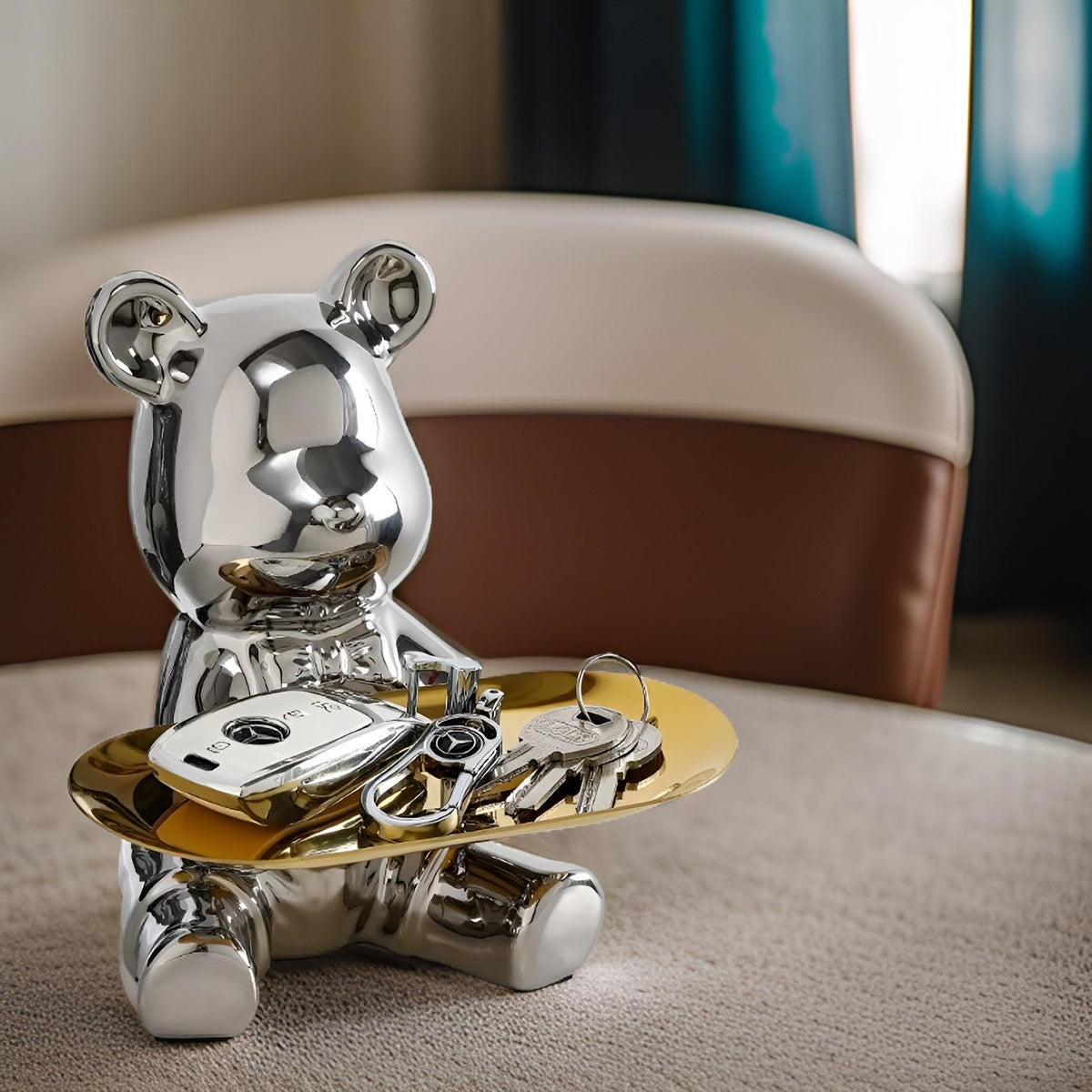 Modern Decorative Tray for Coffee Table - Ceramic Bear Figurine, Stylish Storage Solution for Home Décor