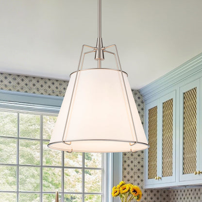 Tapered Fabric Drum Lantern Chandelier with Adjustable Height for Dining Room & Entryway