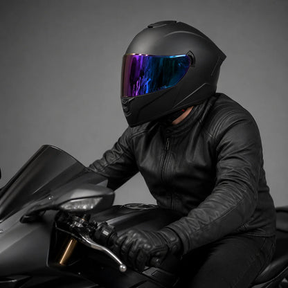 Modern Full-Face Motorcycle Helmet with Blue Mirrored Visor | Premium Comfort for Safe Riding