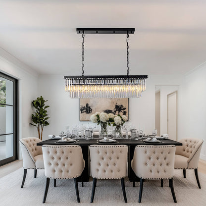 Rectangular Black Metal Crystal Chandelier with E12 Candelabra Sockets for Dining Room and Kitchen Island Lighting