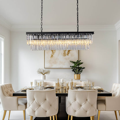 Rectangular Black Metal Crystal Chandelier with E12 Candelabra Sockets for Dining Room and Kitchen Island Lighting