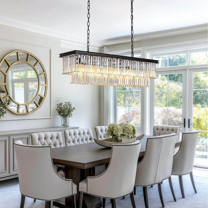 Rectangular Black Metal Crystal Chandelier with E12 Candelabra Sockets for Dining Room and Kitchen Island Lighting