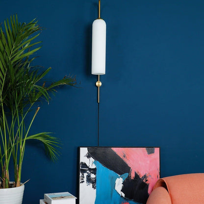 Cylindrical Glass Wall Sconce with 59 in Plug-In Cord for Bedrooms and Living Rooms | Modern Vertical Fixture Gold Metal Frame E27 Socket In