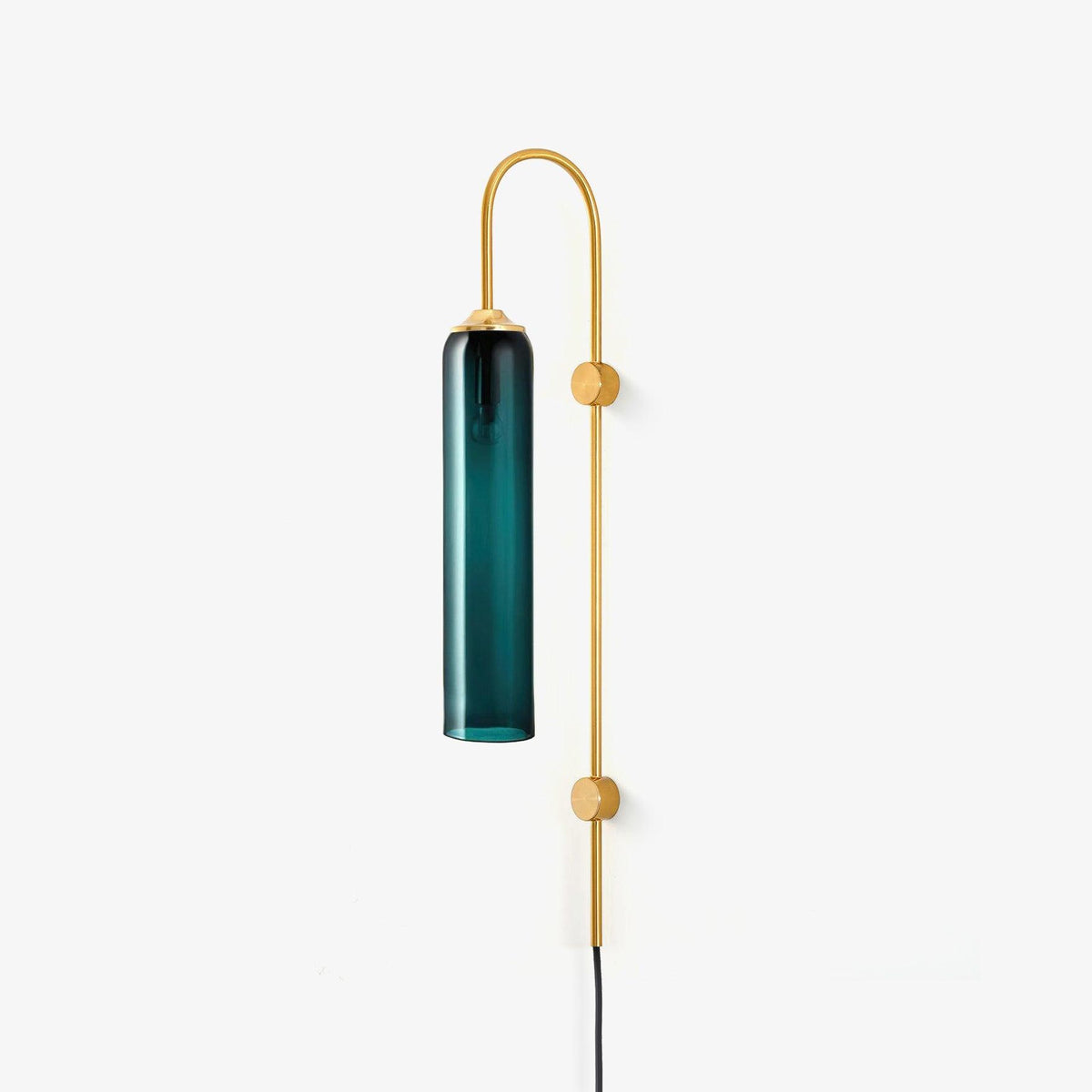 Cylindrical Glass Wall Sconce with 59 in Plug-In Cord for Bedrooms and Living Rooms | Modern Vertical Fixture Gold Metal Frame E27 Socket In