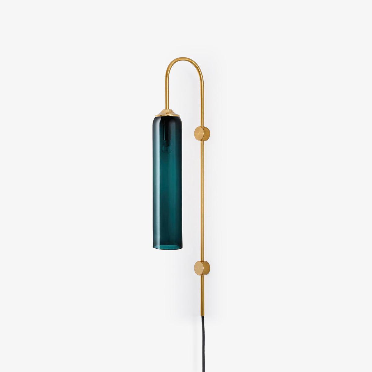 Cylindrical Glass Wall Sconce with 59 in Plug-In Cord for Bedrooms and Living Rooms | Modern Vertical Fixture Gold Metal Frame E27 Socket In