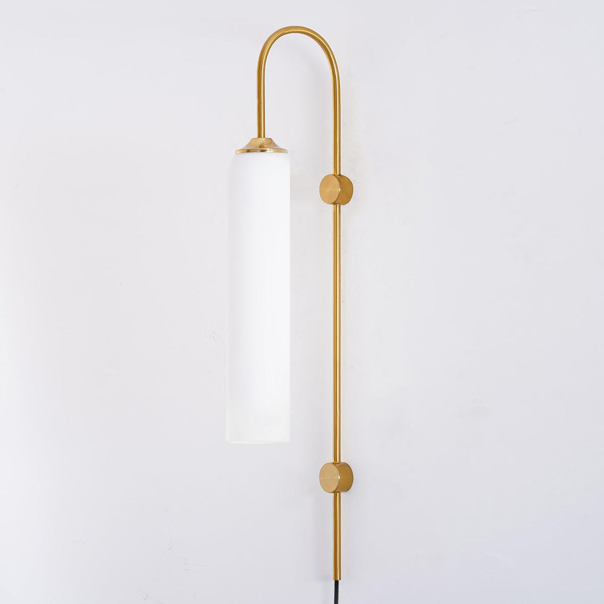 Cylindrical Glass Wall Sconce with 59 in Plug-In Cord for Bedrooms and Living Rooms | Modern Vertical Fixture Gold Metal Frame E27 Socket In