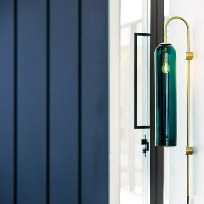 Cylindrical Glass Wall Sconce with 59 in Plug-In Cord for Bedrooms and Living Rooms | Modern Vertical Fixture Gold Metal Frame E27 Socket In