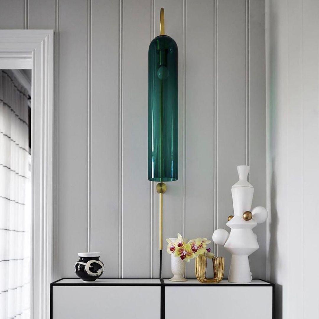 Cylindrical Glass Wall Sconce with 59 in Plug-In Cord for Bedrooms and Living Rooms | Modern Vertical Fixture Gold Metal Frame E27 Socket In