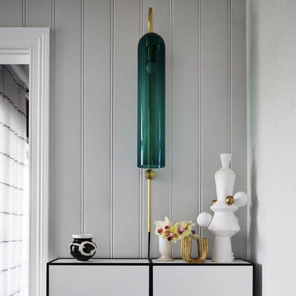 Cylindrical Glass Wall Sconce with 59 in Plug-In Cord for Bedrooms and Living Rooms | Modern Vertical Fixture Gold Metal Frame E27 Socket In